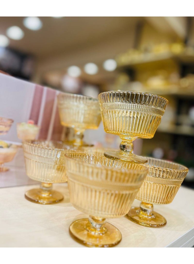 Striped Glass Ice Cream Cup Set - 6 Pieces - Image 3
